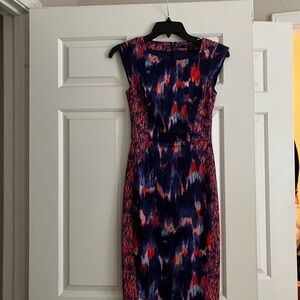 French Connection Blue red Sheath Midi Dress